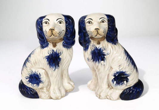Blue and White Ceramic Staffordshire Dog Pair