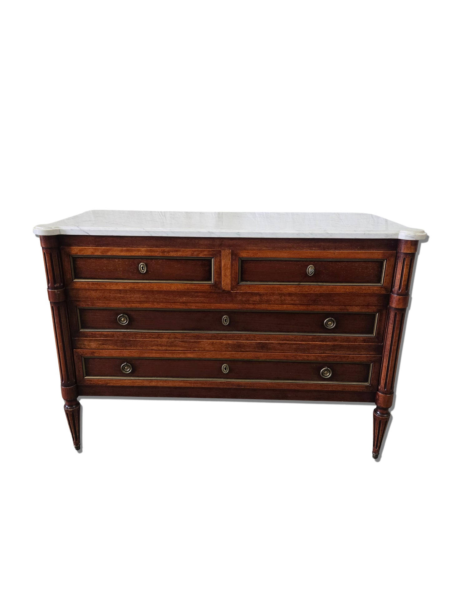 Mid Century L16th Commode with White Marble