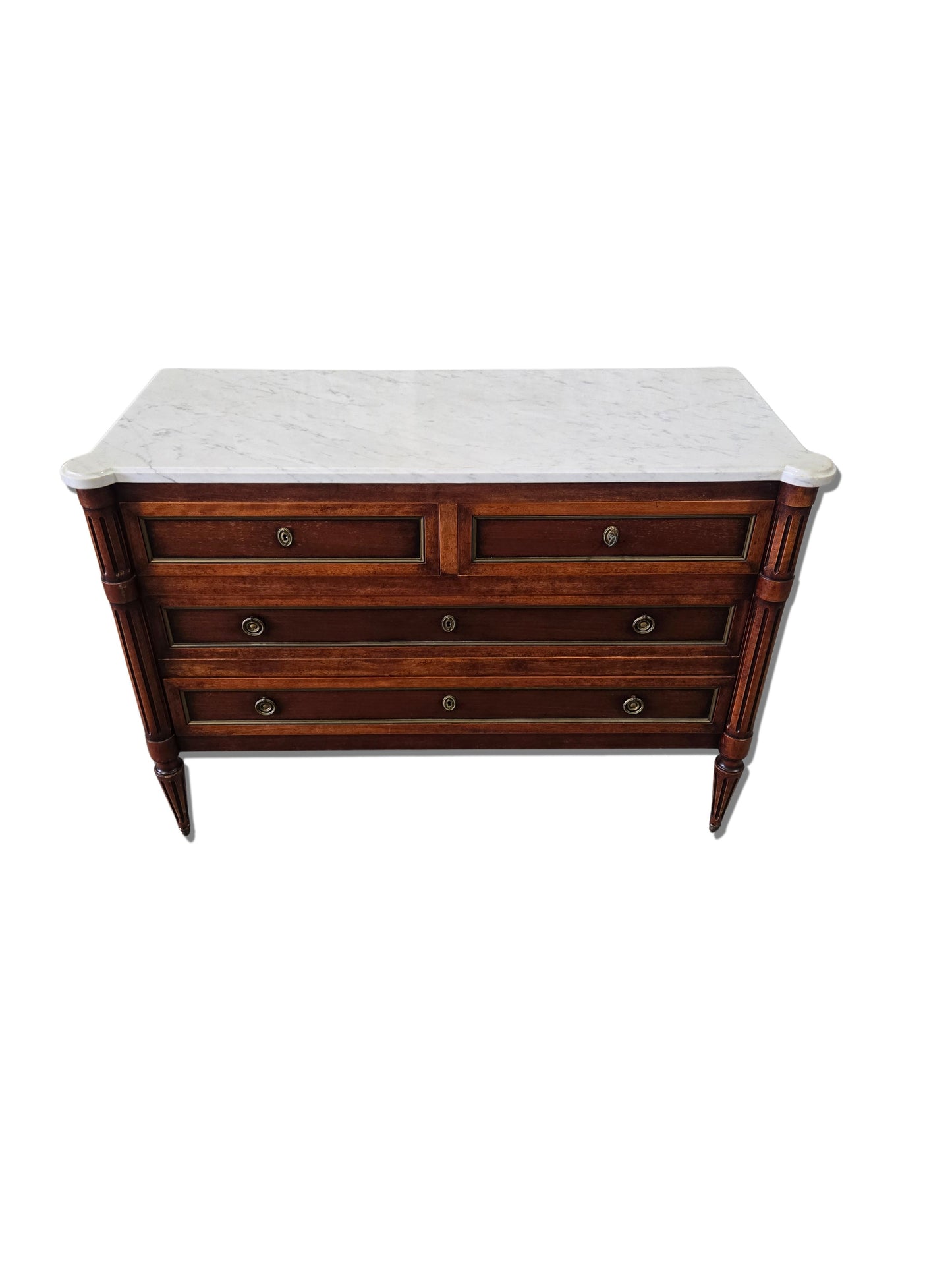 Mid Century L16th Commode with White Marble