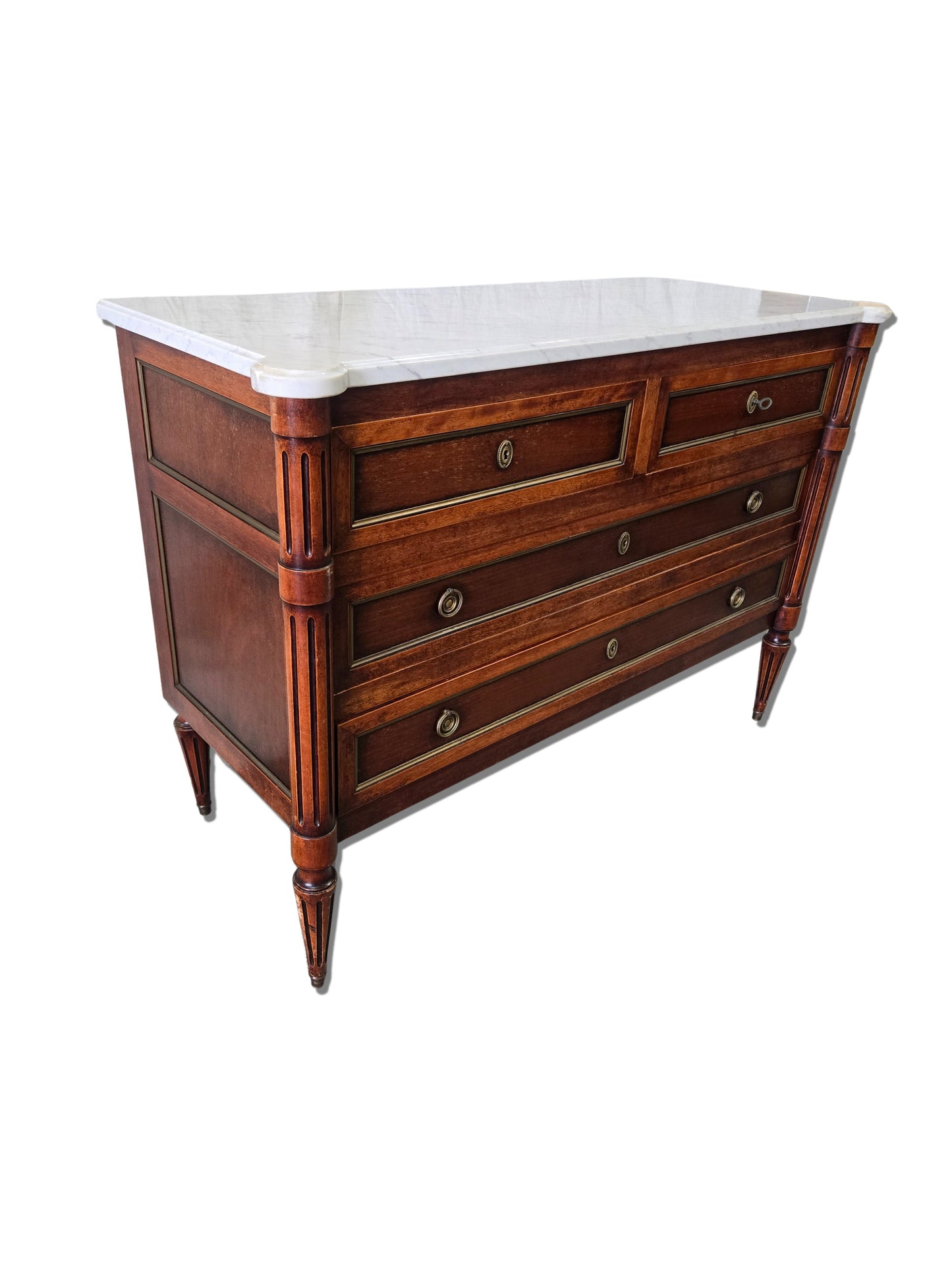 Mid Century L16th Commode with White Marble