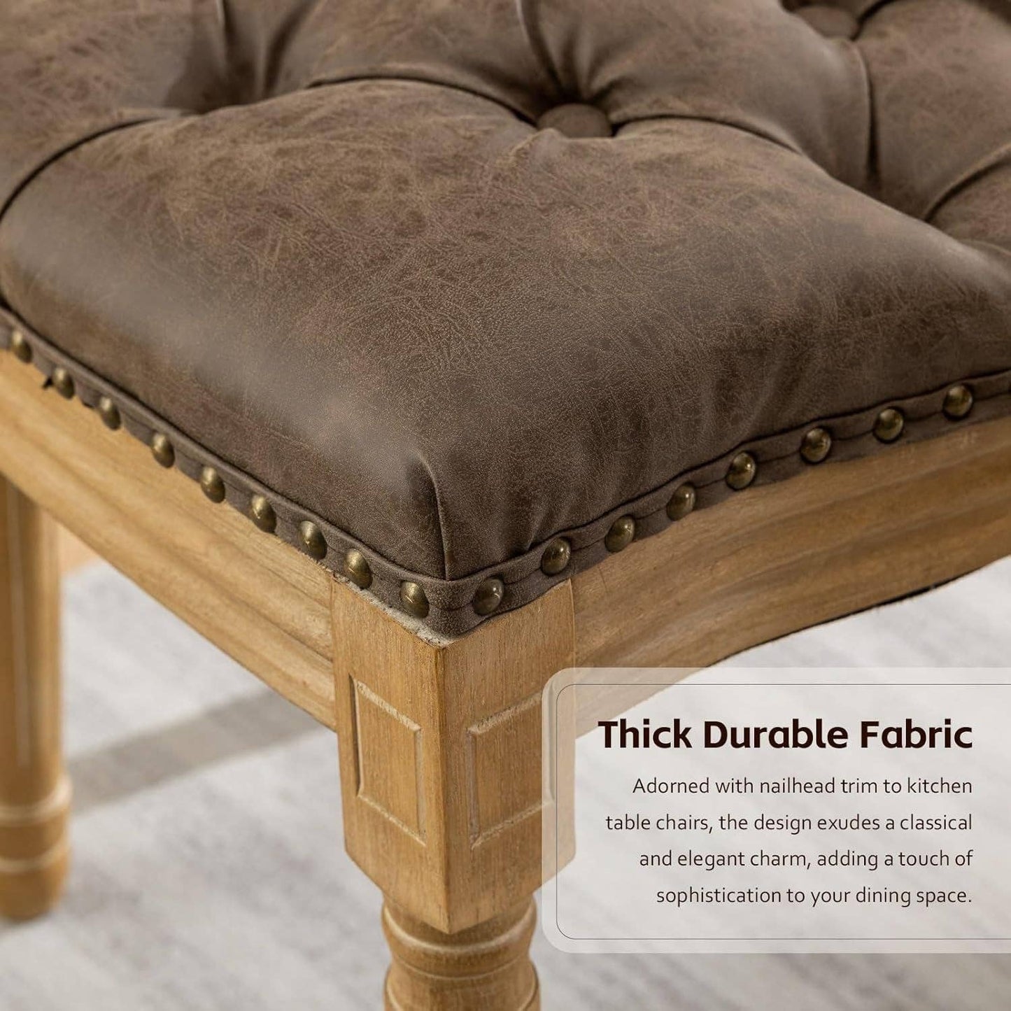 PU Leather Upholstered Dining Chairs Set of 6 French Country round Back Kitchen Side Chairs with Nailhead Trim and Wood Legs for Dining Room, Kitchen, Restaurant(Brown)