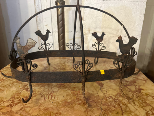 Antique rooster pot rack