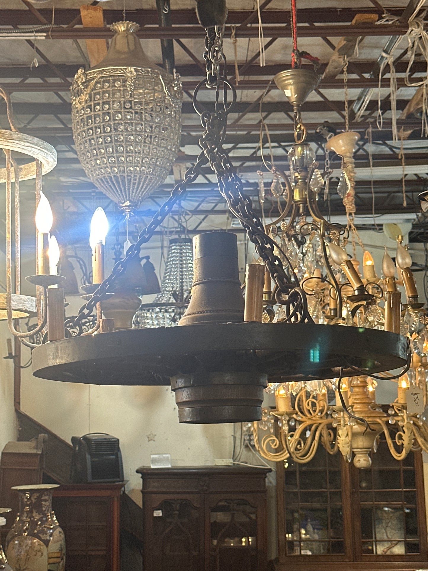 Antique Ship Wheel Chandelier