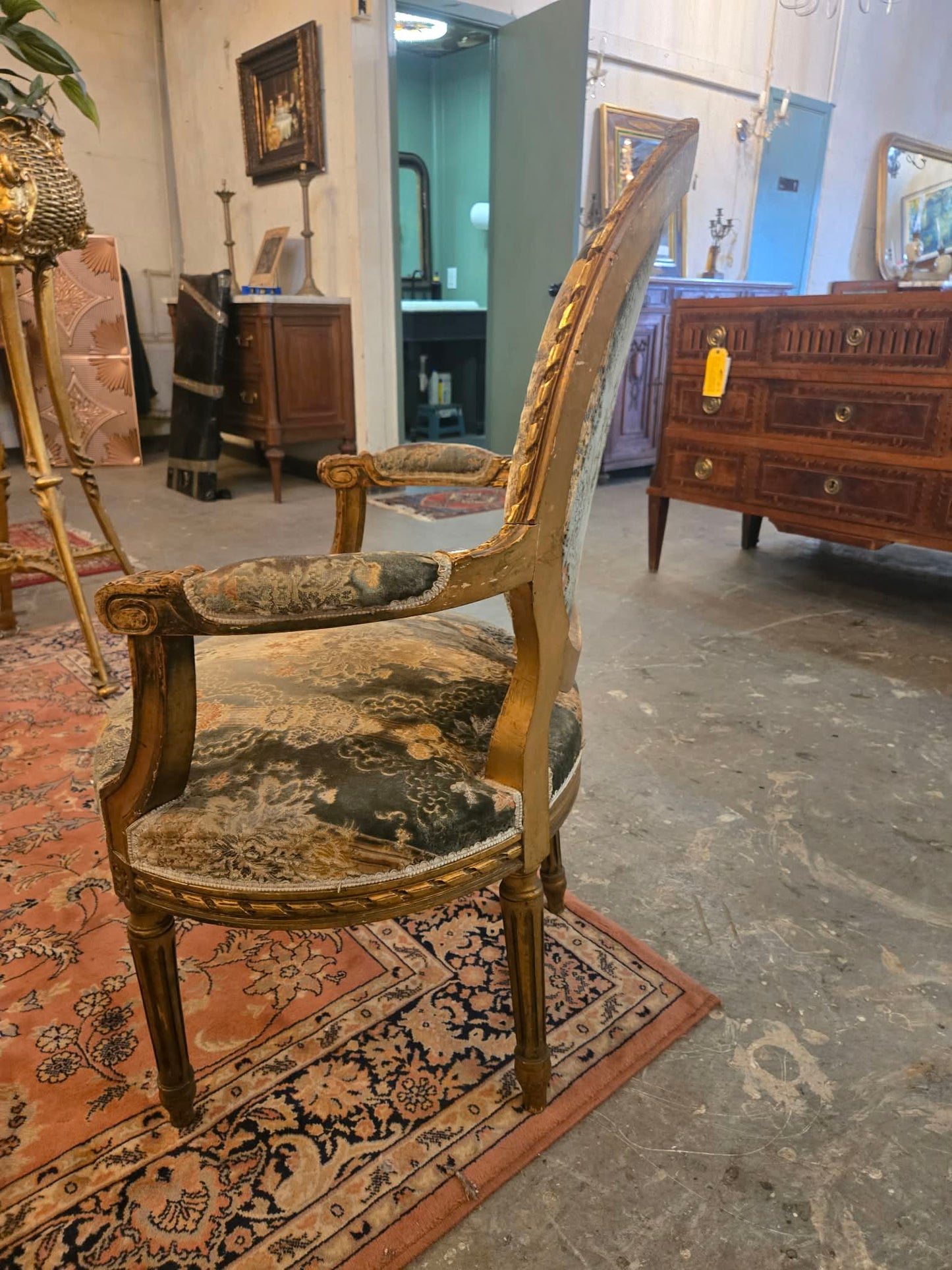 Antique French Giltwood Salon Seating Set, Settee and Four Chairs, c.1900