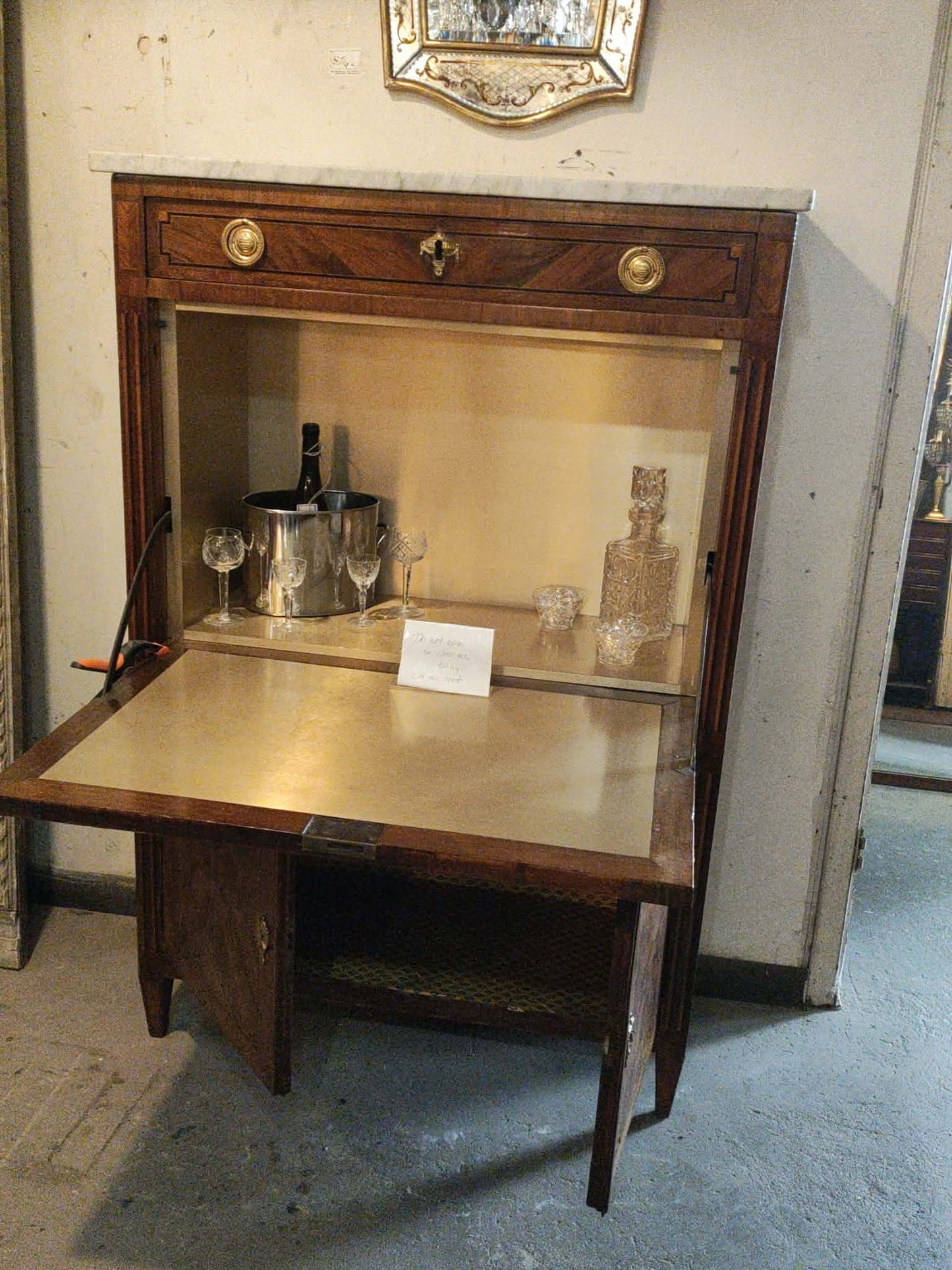 18th Century French Louis XVI Secretary Desk Converted Bar with Marble Top (c. 1780)