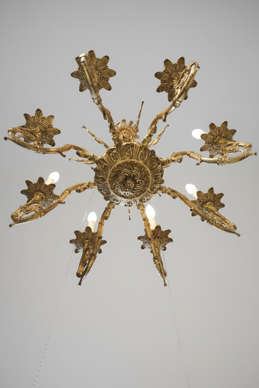 French Empire Revival Figural Gilt Bronze Chandelier with Sirens, c. 1880