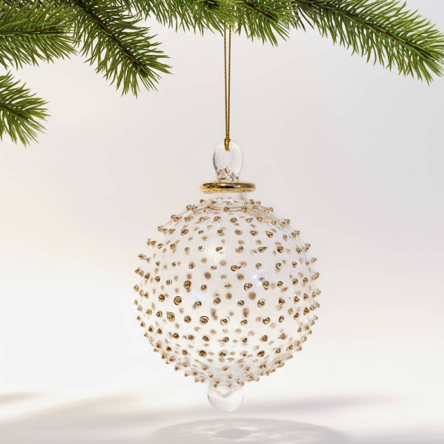 Blown Glass Ornament - Gold Dots
