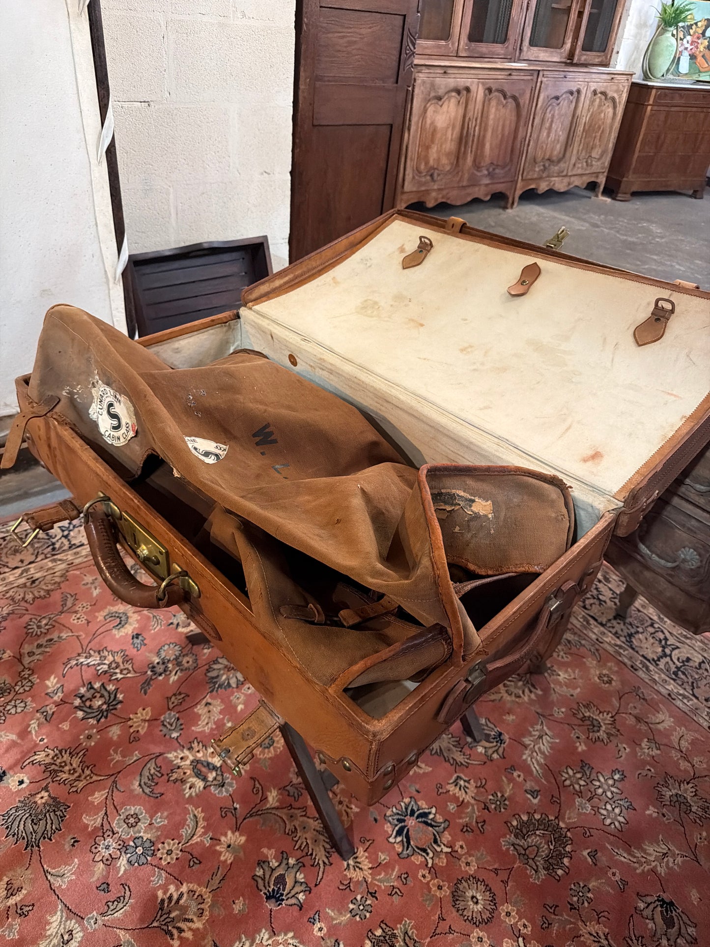 1930s Leather Suitcase with Cover.