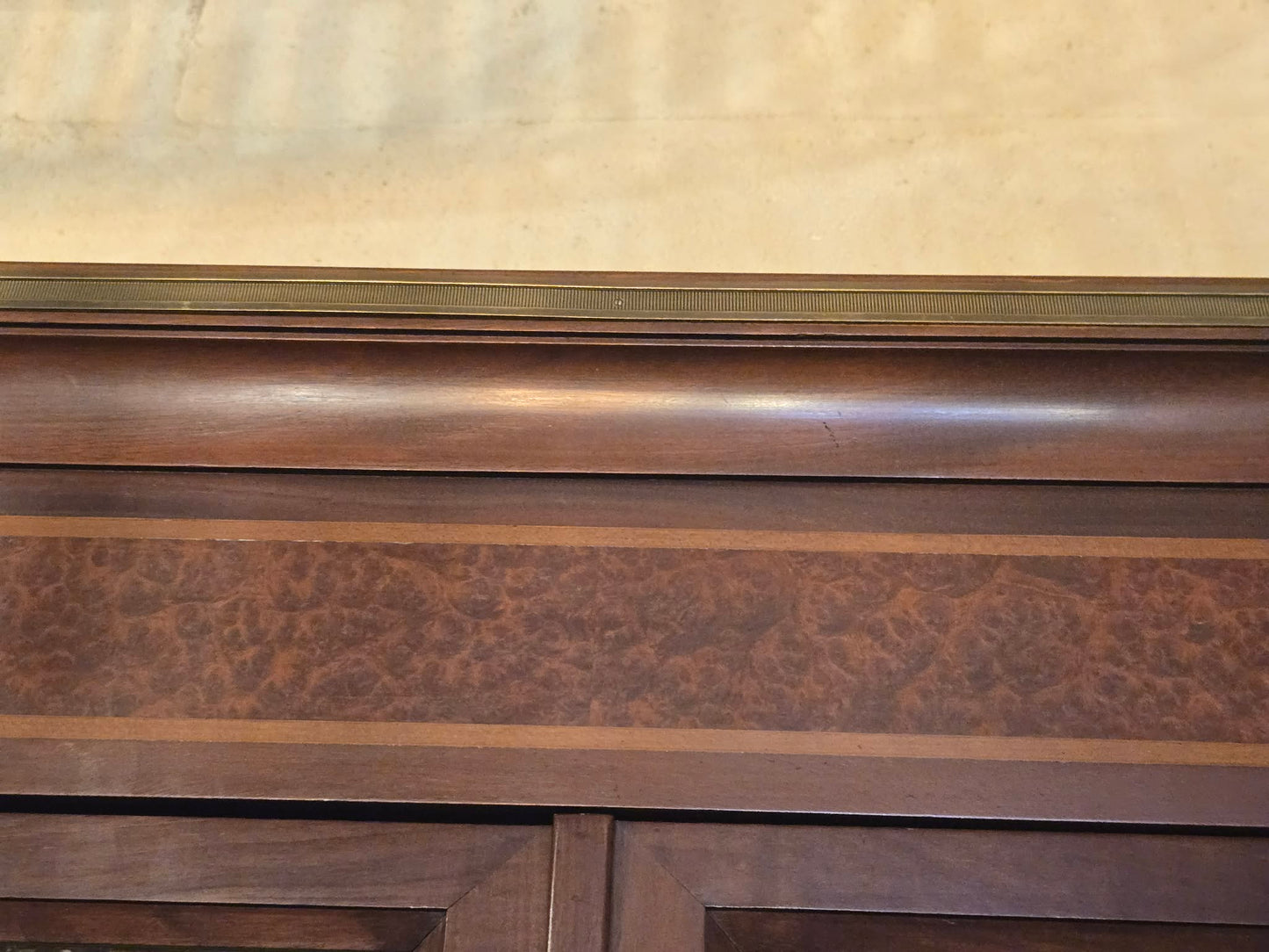 Antique 1850s French Walnut Buffet Deux-Corps with Glazed Upper Cabinet