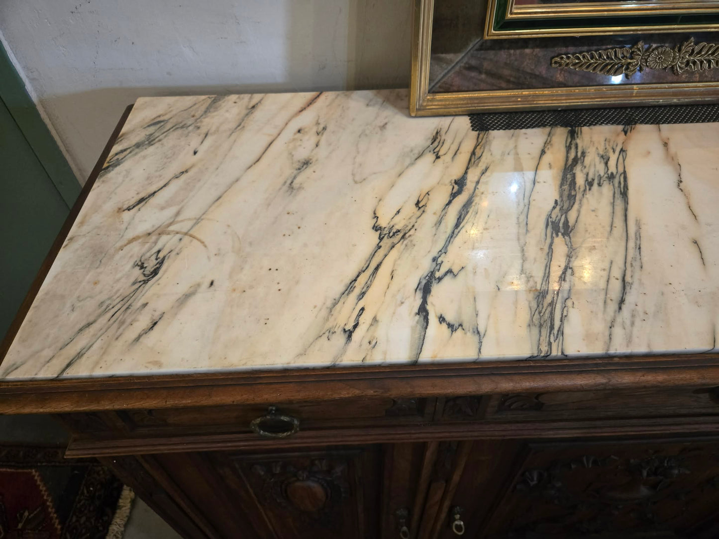 Antique French Carved Marble Top Buffet / Sideboard, Circa 1800