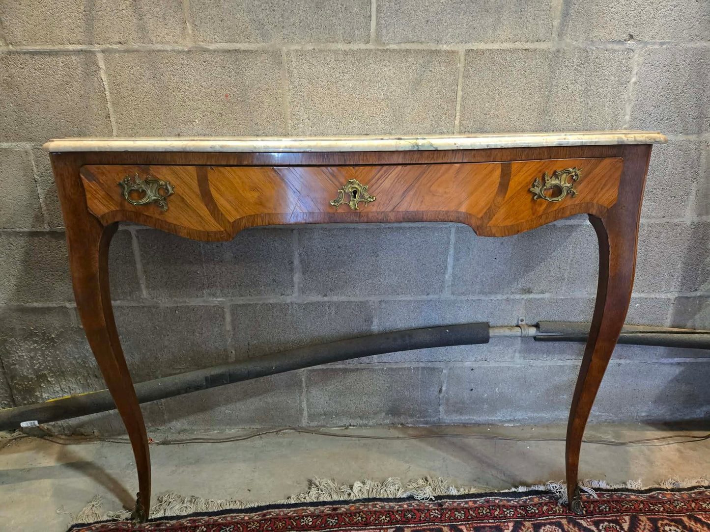 1920s European Marble-Top Serpentine Console Table