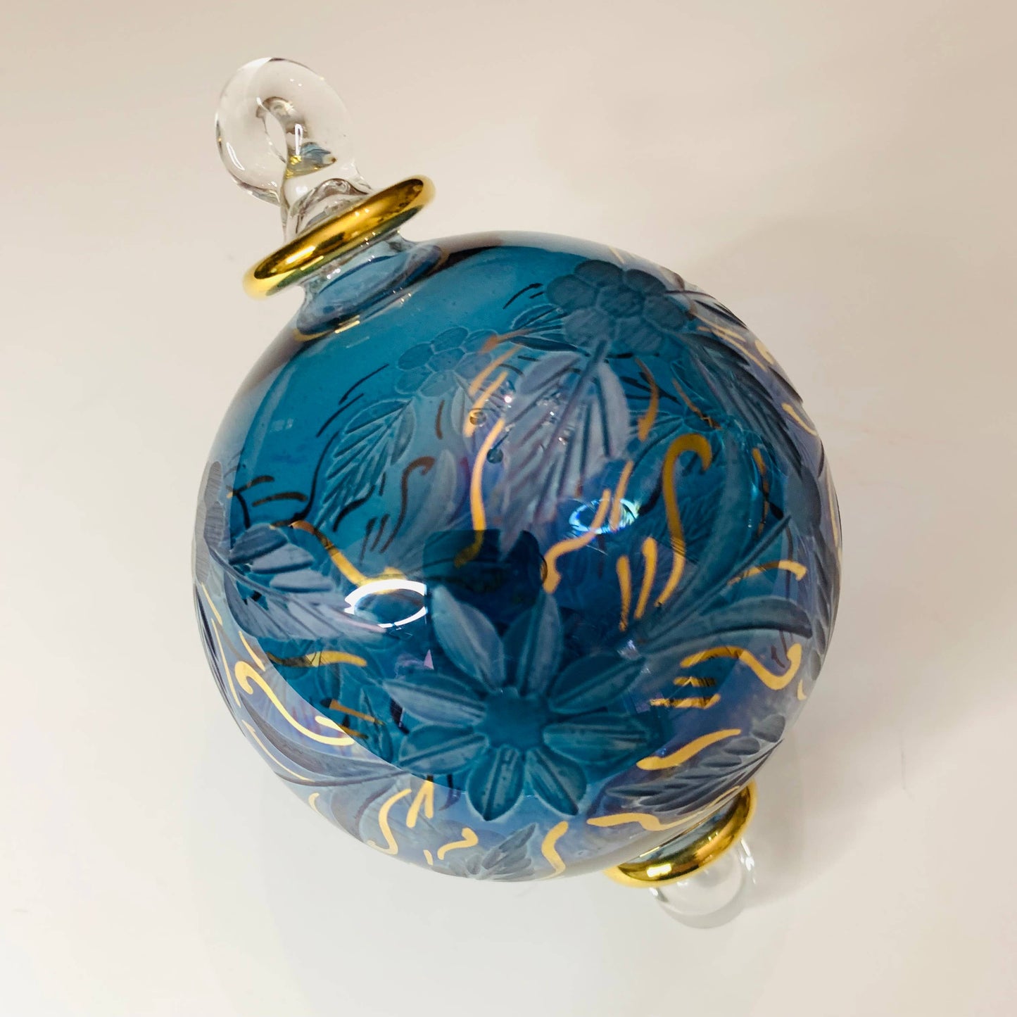 Blown Glass Ornament - Flowers in Blue