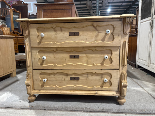 19th Century German Pine commode with white porcelain knobs