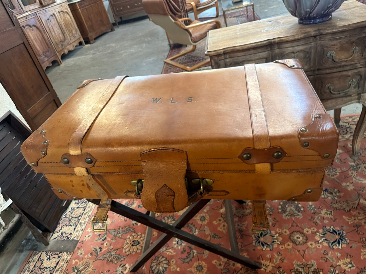 1930s Leather Suitcase with Cover.