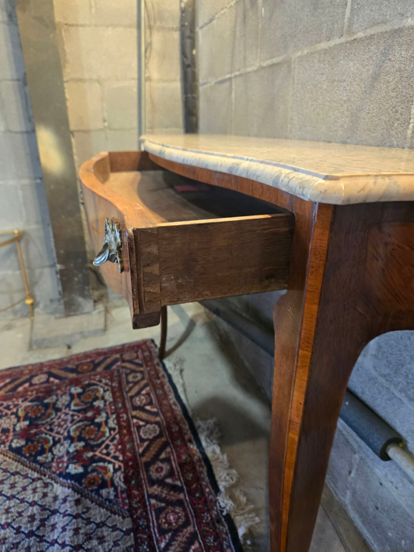 1920s European Marble-Top Serpentine Console Table