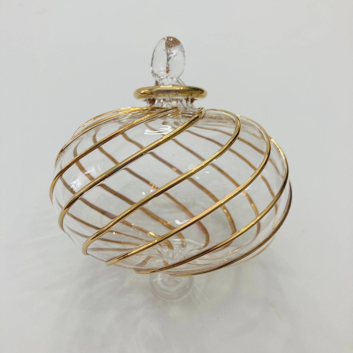 Blown Glass Ornament - Swirl Toupie Gold