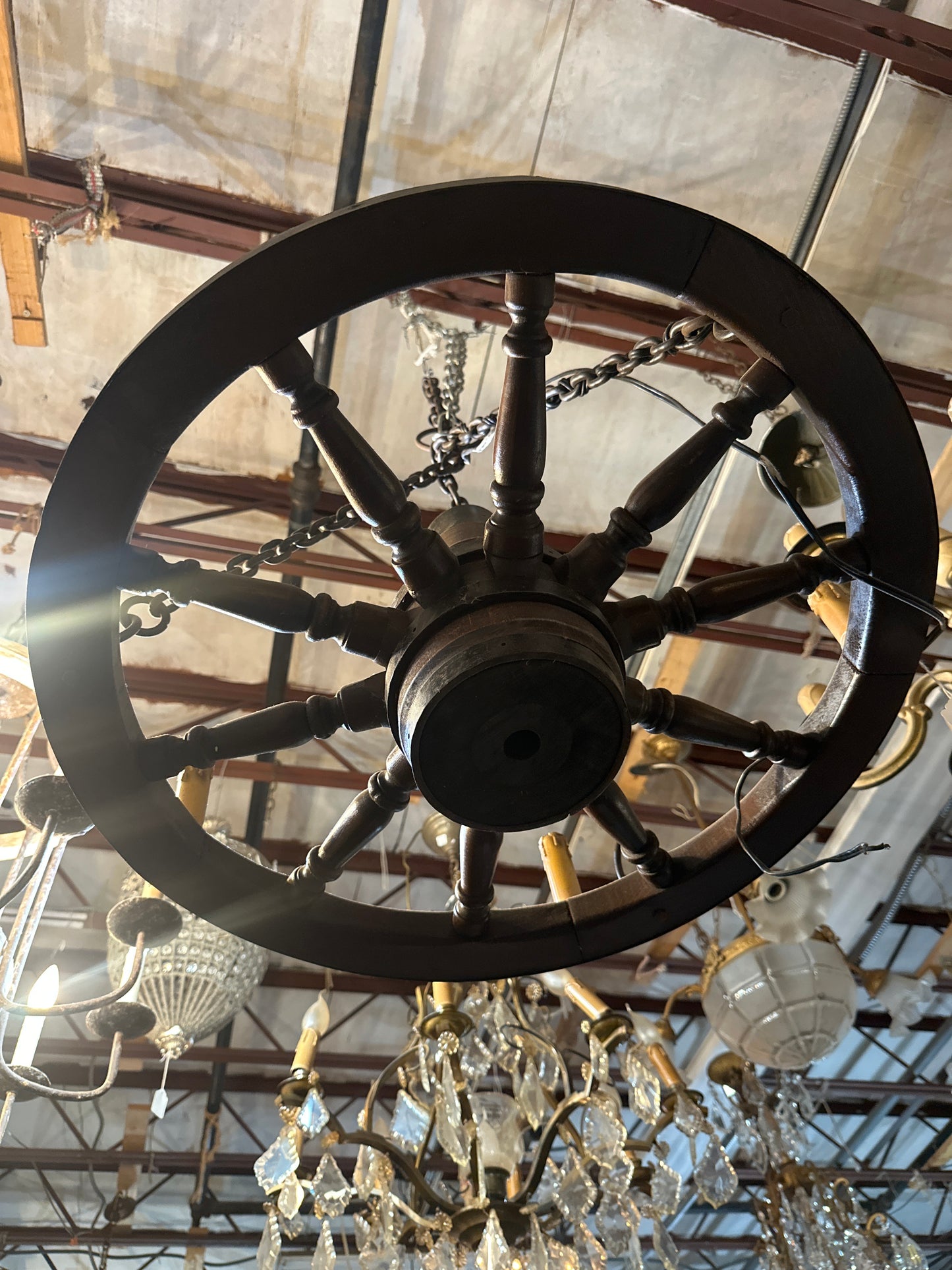Antique Ship Wheel Chandelier