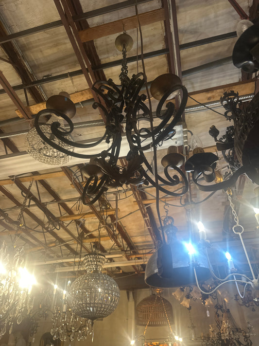 Antique French wrought iron 4 light chandelier