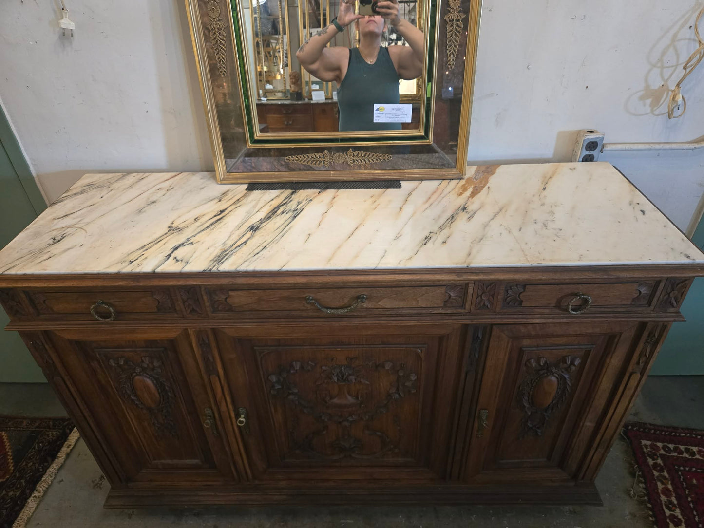 Antique French Carved Marble Top Buffet / Sideboard, Circa 1800