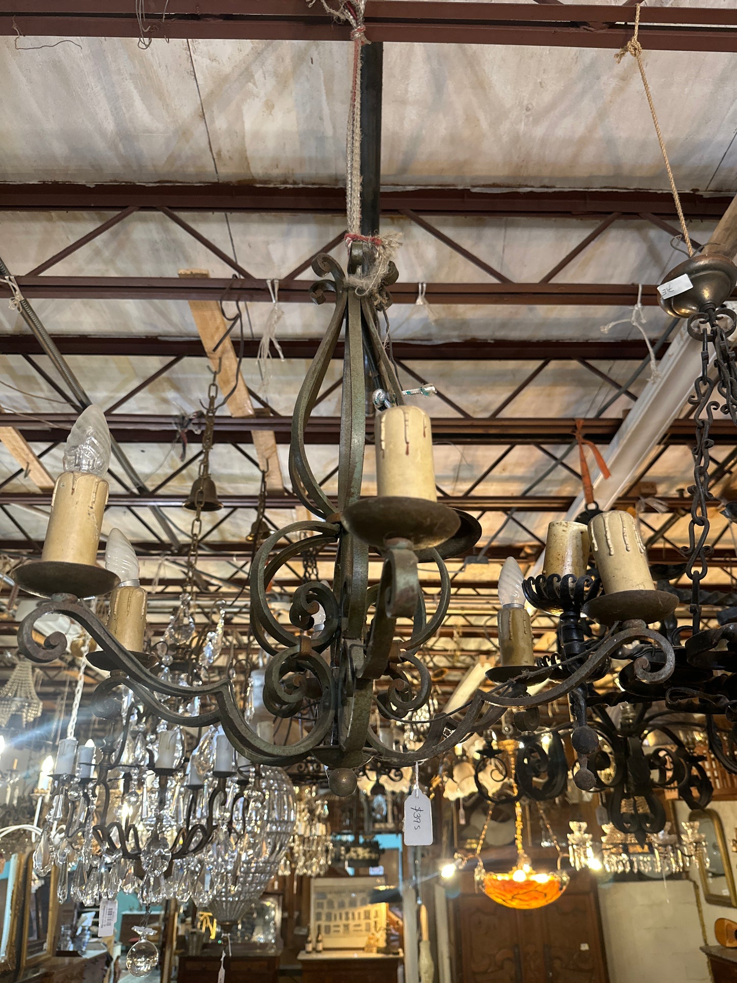 Antique Wrought Iron Chandelier 6 light