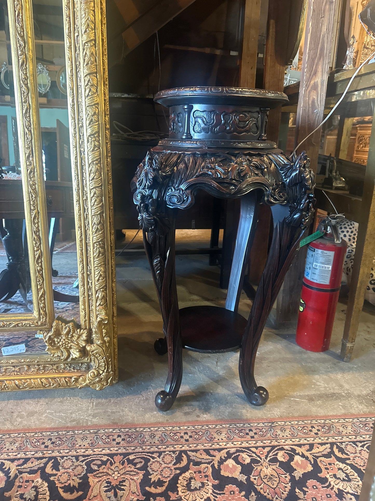 Handcarved Antique Rosewood Plant Stand Sold as a Pair