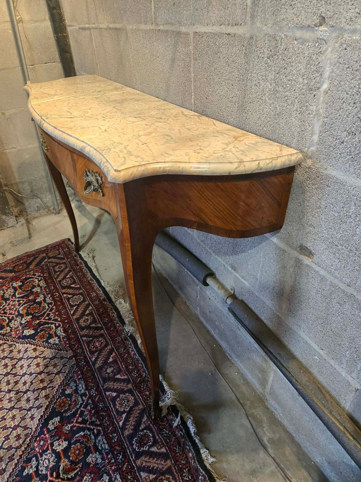 1920s European Marble-Top Serpentine Console Table