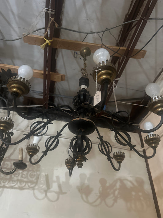 Vintage Spanish Revival Iron & brass 8 light Chandelier