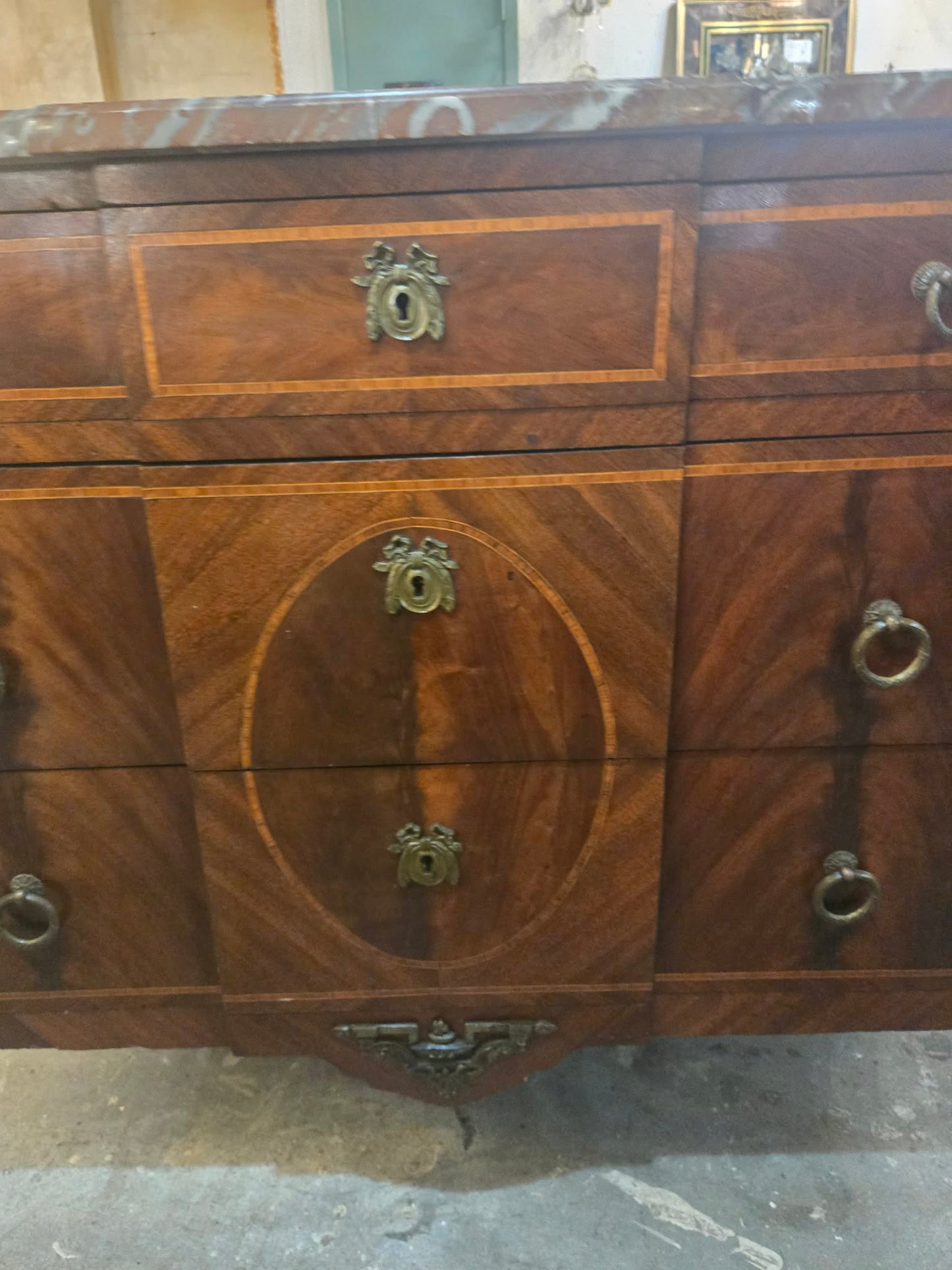 French Louis XVI–Style Marble-Top Commode/ Buffet with Ormolu, c.1920