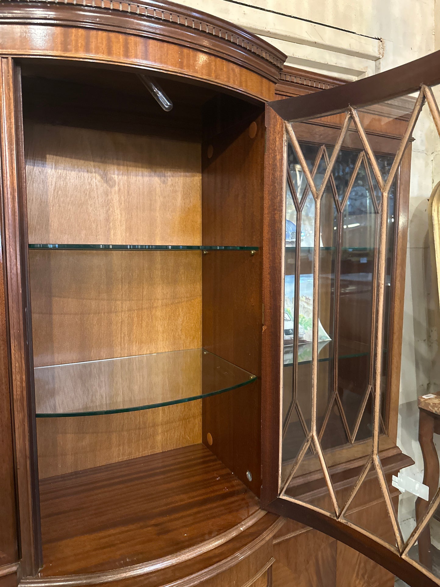 Mid 1900s Georgian mahogany breakfront China cabinet