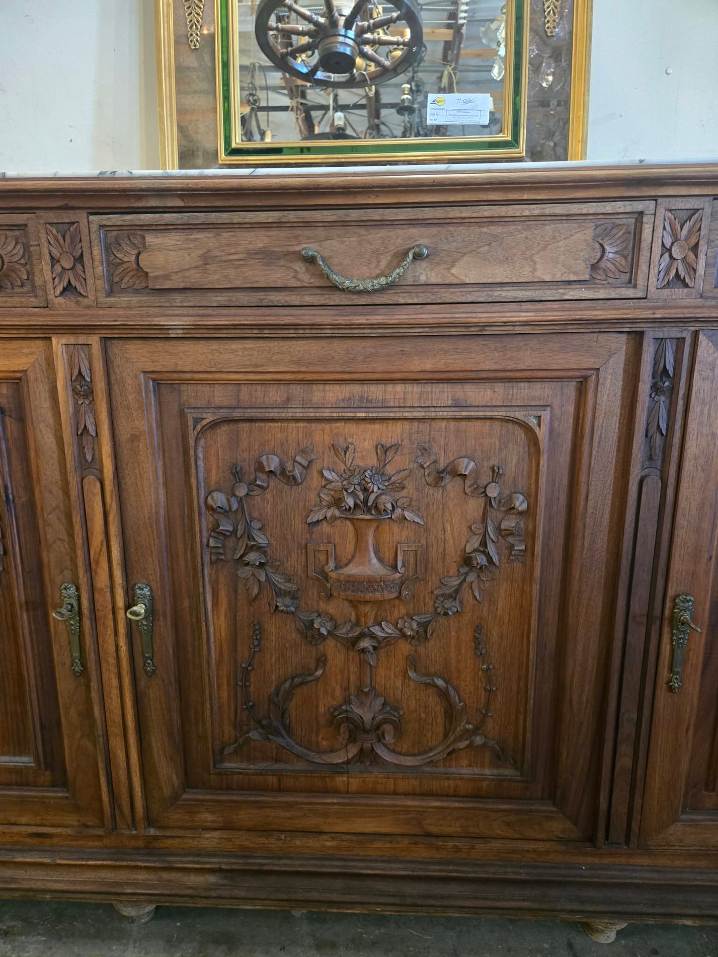Antique French Carved Marble Top Buffet / Sideboard, Circa 1800