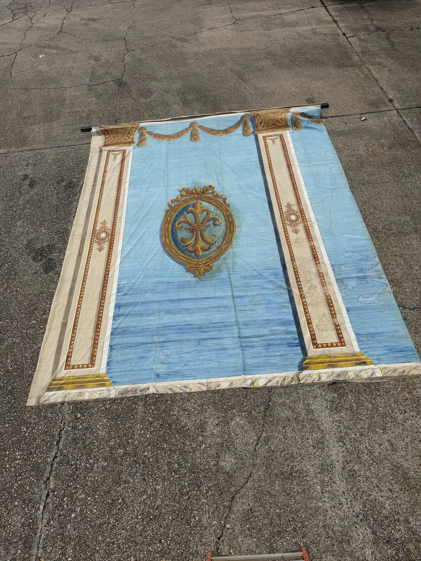 Monumental Krewe of Mystic Hand-Painted Mardi Gras Backdrop c. 1948–1960, 20' Scenic Theater Drop