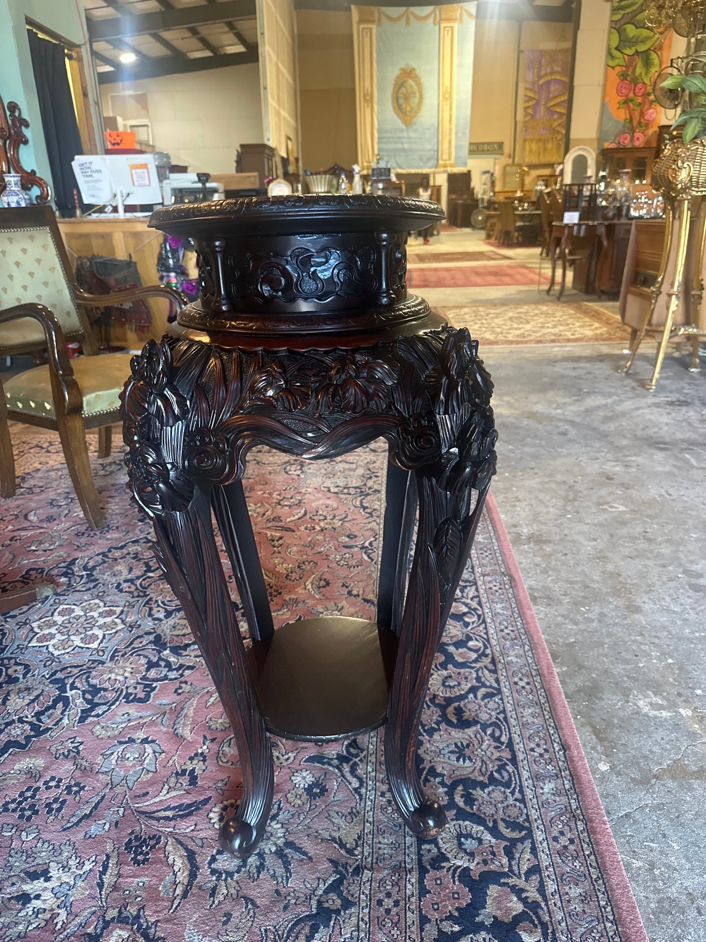 Handcarved Antique Rosewood Plant Stand Sold as a Pair