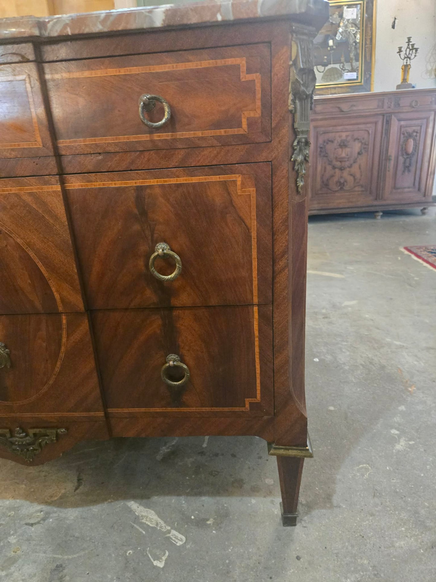 French Louis XVI–Style Marble-Top Commode/ Buffet with Ormolu, c.1920