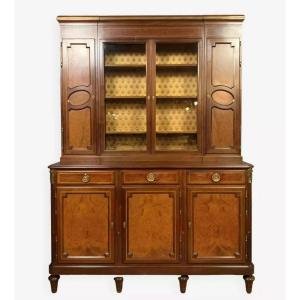 Antique 1850s French Walnut Buffet Deux-Corps with Glazed Upper Cabinet