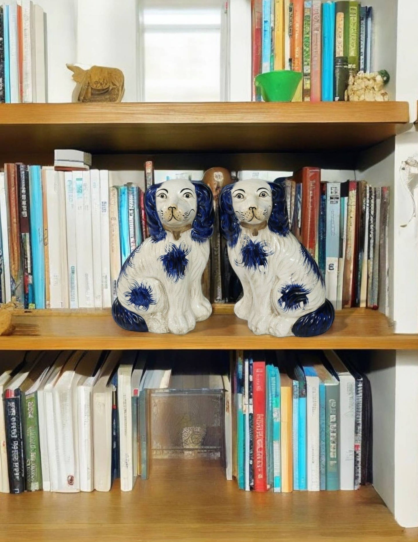 Blue and White Ceramic Staffordshire Dog Pair