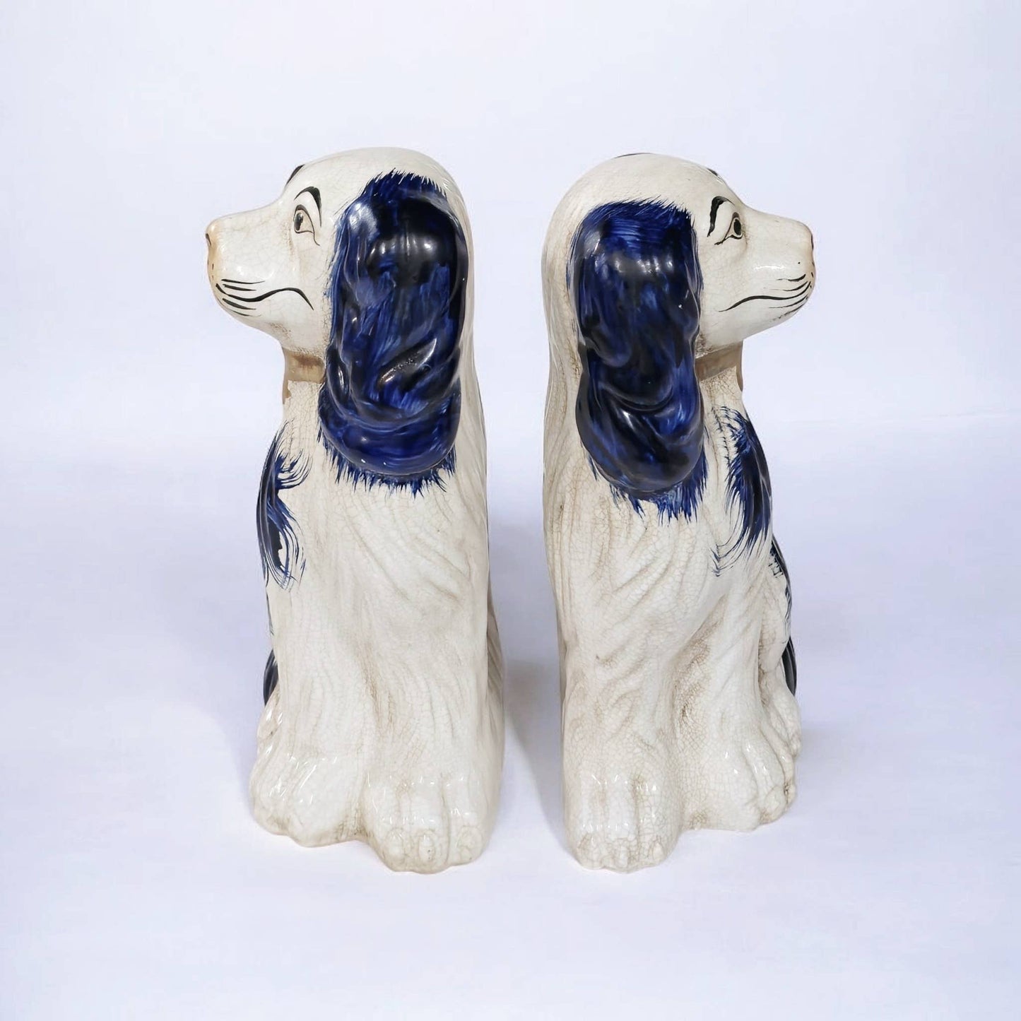 Blue and White Ceramic Staffordshire Dog Pair