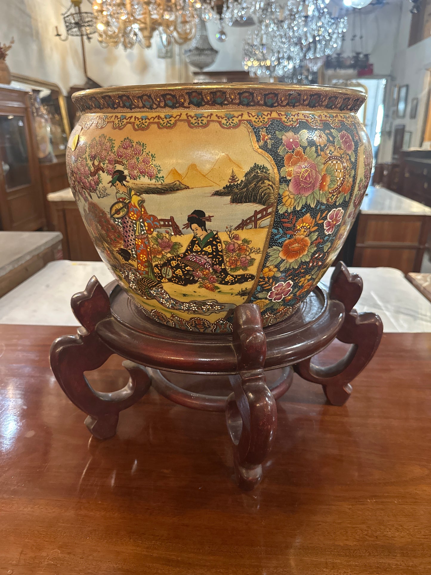 Japanese Satsuma Fish Bowl with stand