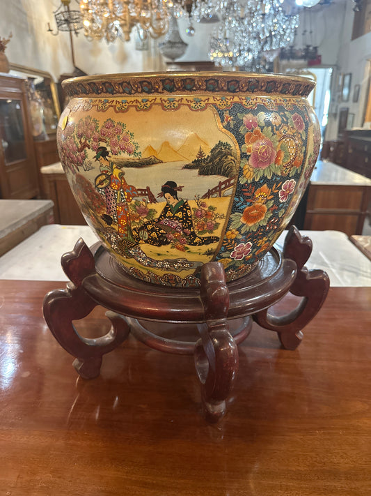 Japanese Satsuma Fish Bowl with stand
