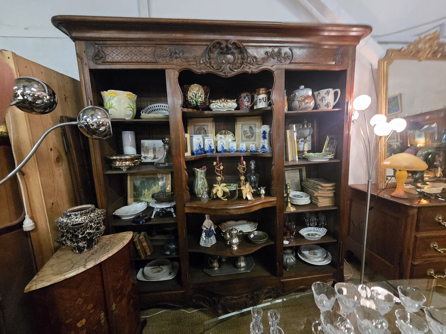 Antique French Louis XV Provincial Walnut Bookcase Cabinet, Circa 1900