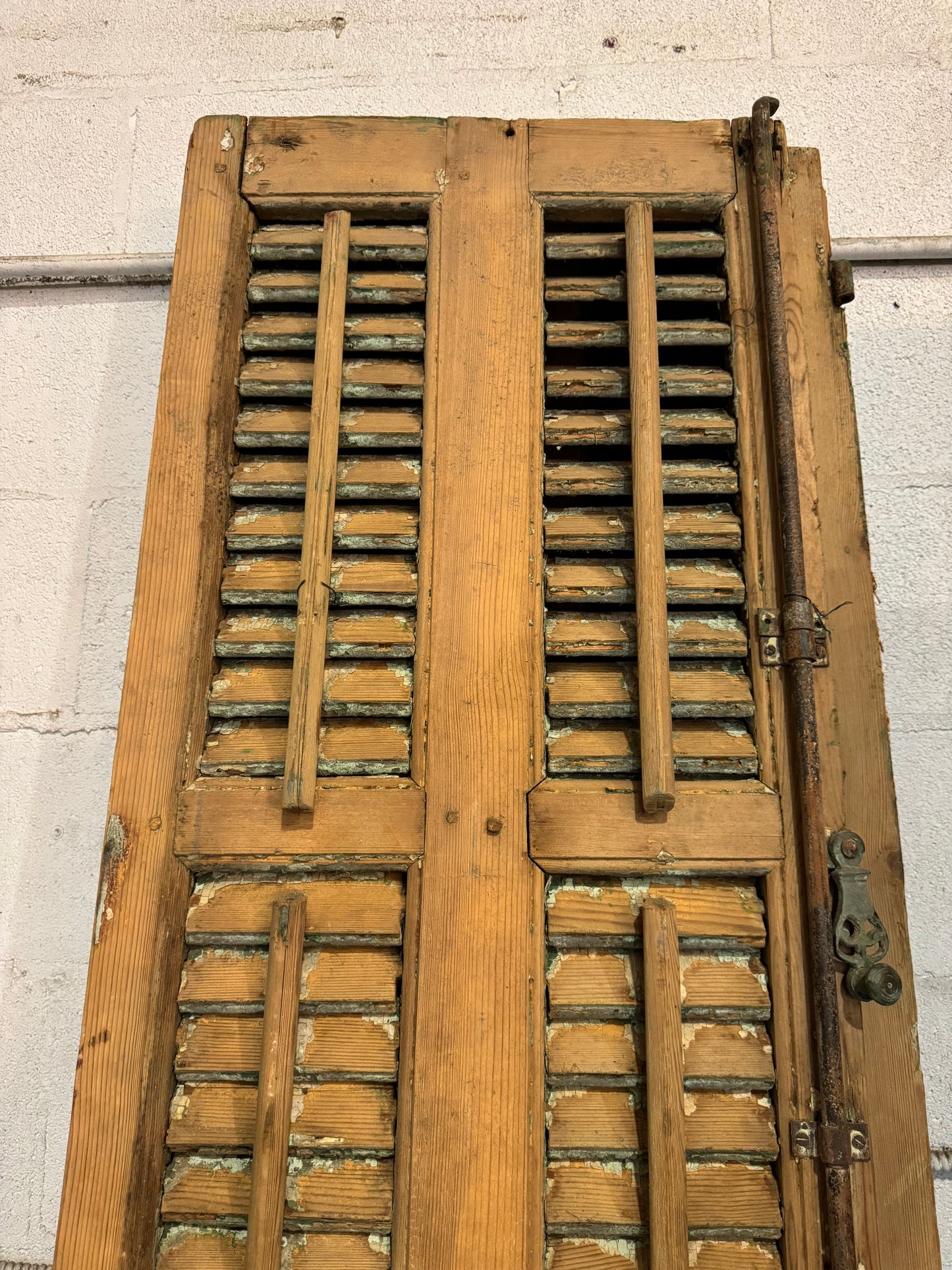 Antique Louvered Shutter Doors w/ Original Cremone Hardware