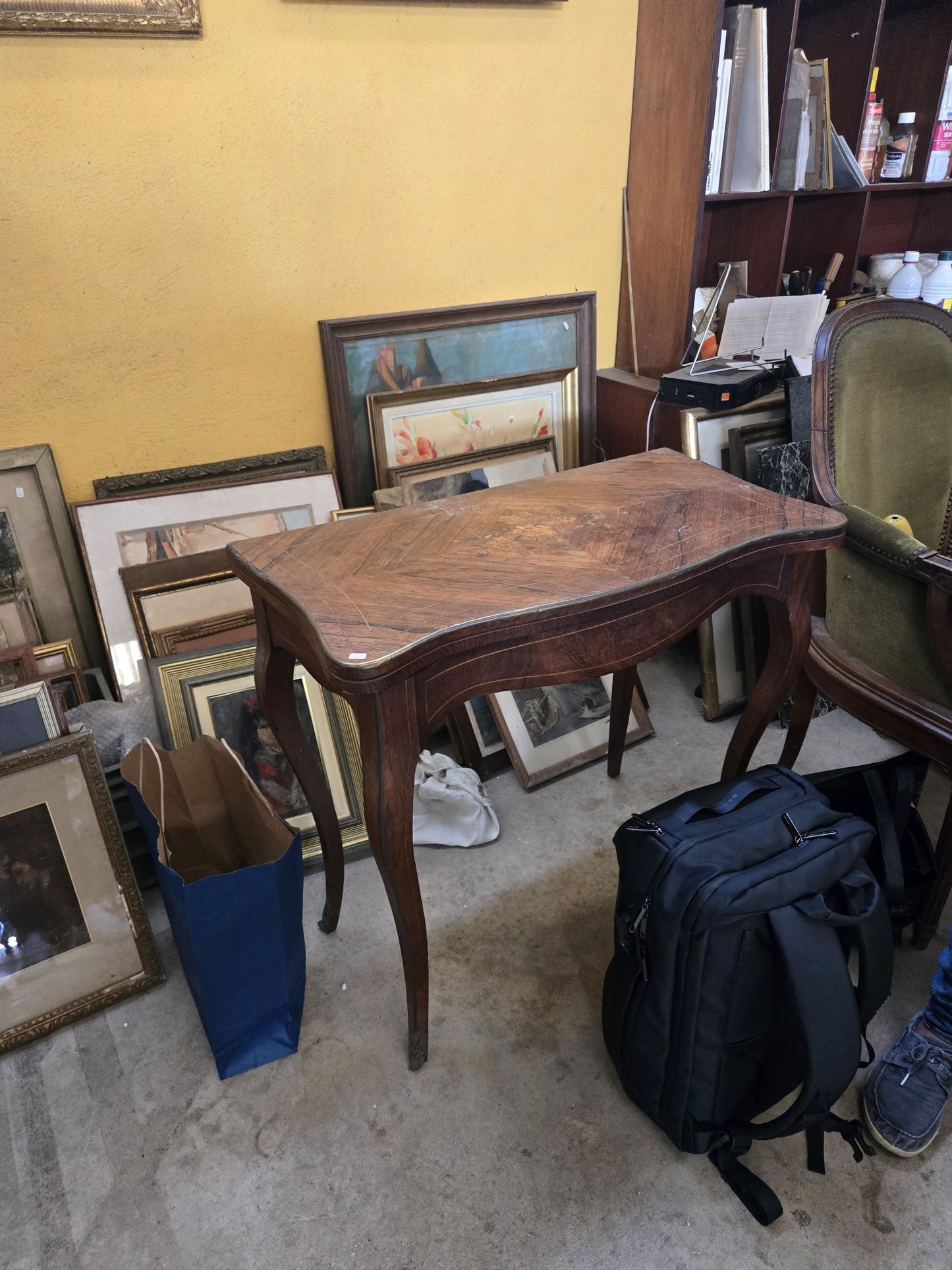 French Folding Card / Game Table with Marquetry Inlaid Top