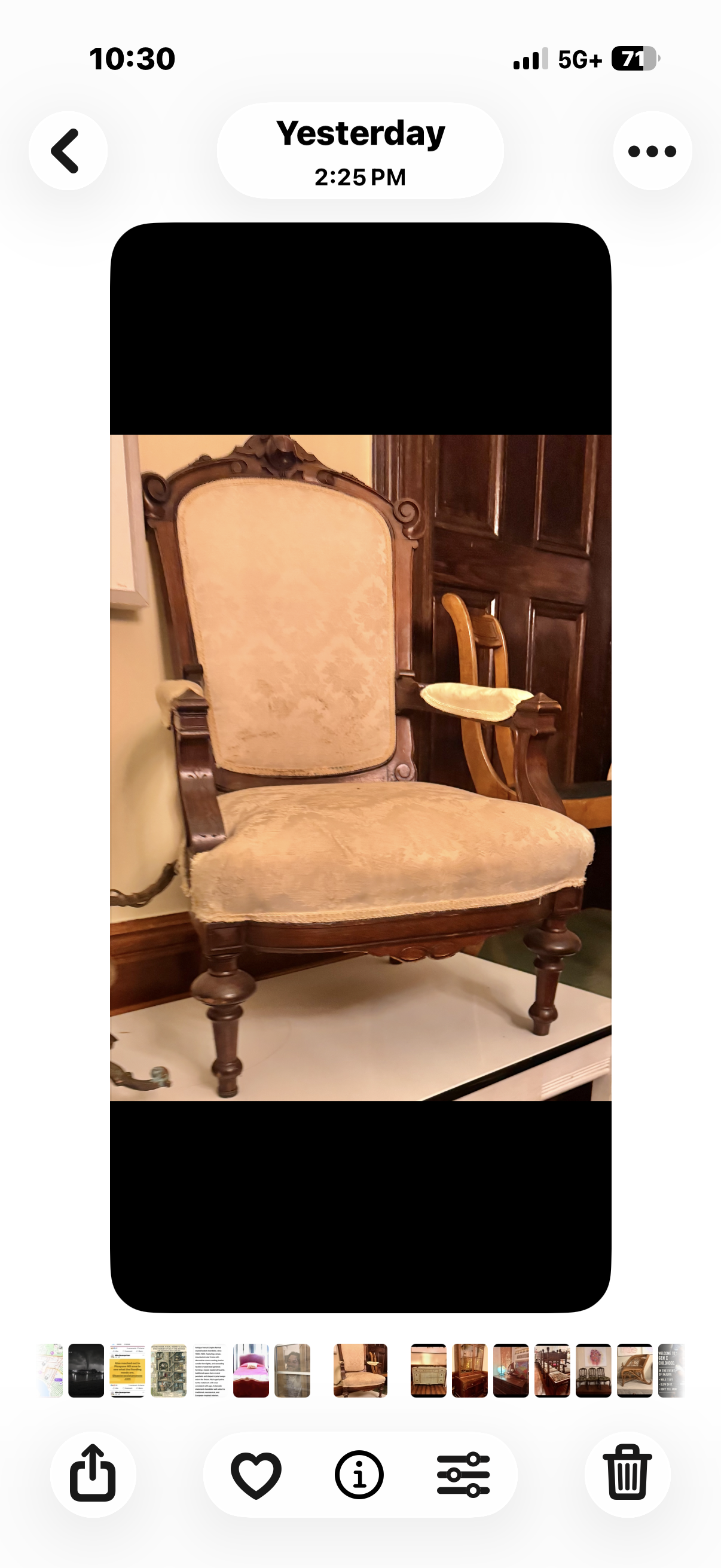 Dark Wood Light Cream upholstered arm chair