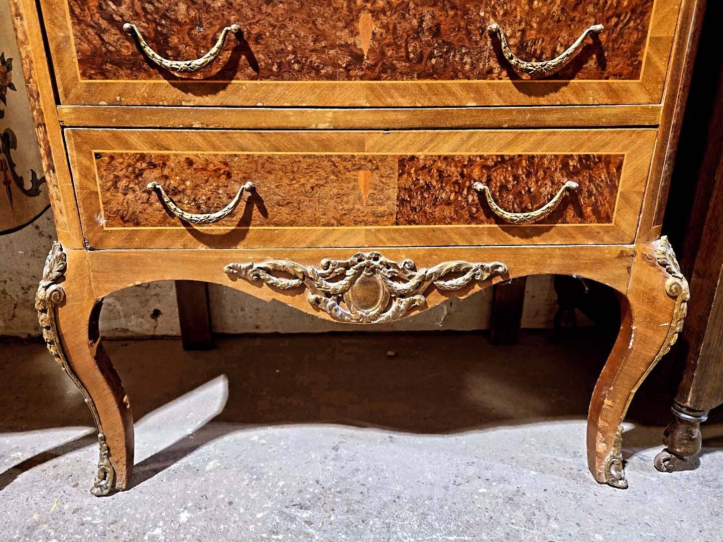 Burled Commode w/ Pink Marble