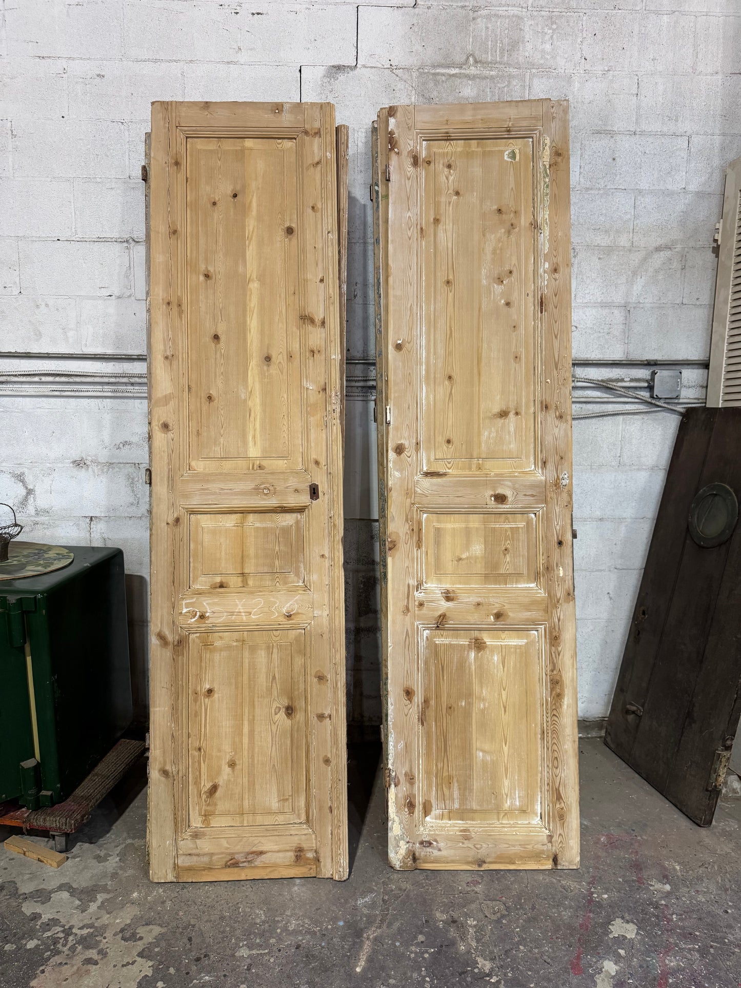 Pair of Antique Reclaimed 3-Panel Pine Doors