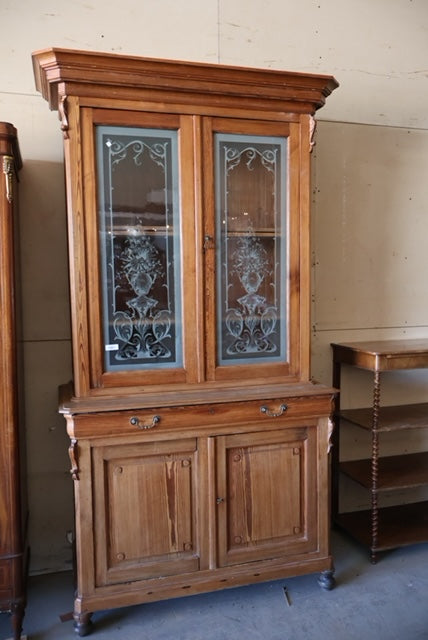 1880 Belgium Etched Glass Hutch