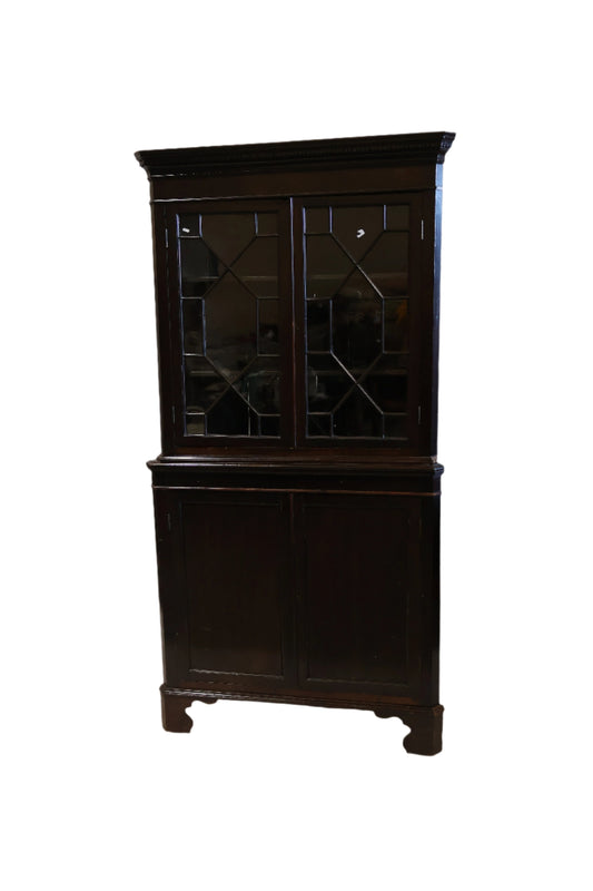 1920s English Walnut Corner Cabinet