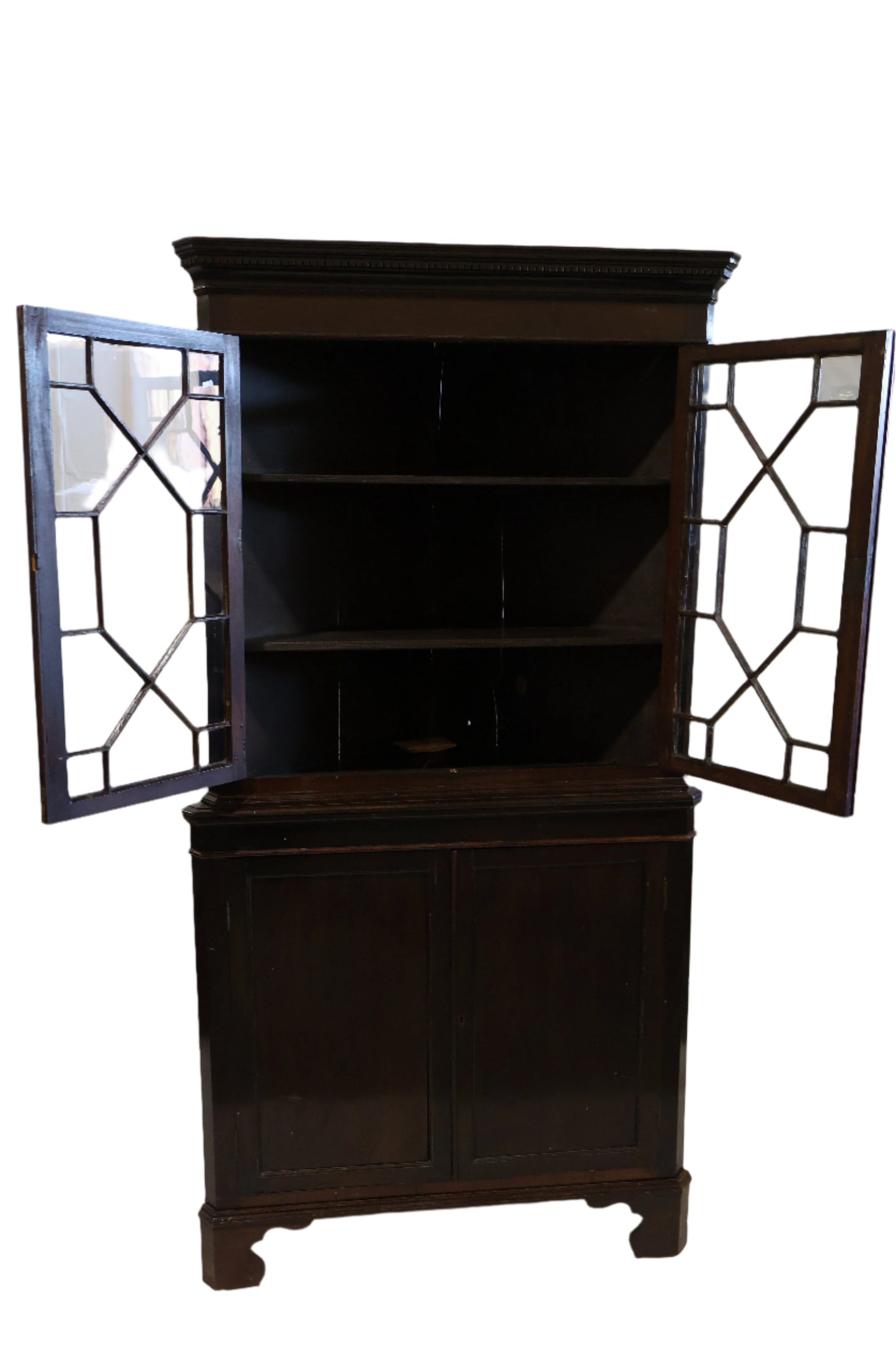 1920s English Walnut Corner Cabinet