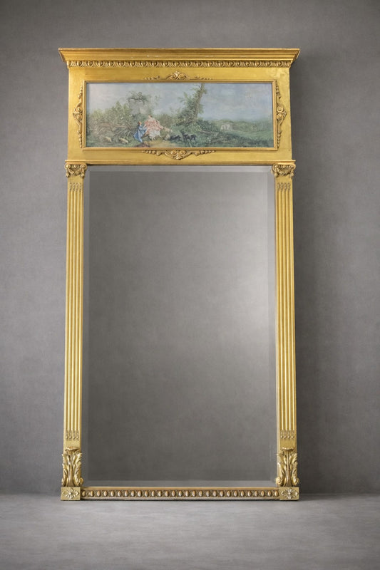 Mid-19th Century French Louis XVI Giltwood Trumeau Mirror with Original Painting, circa 1850