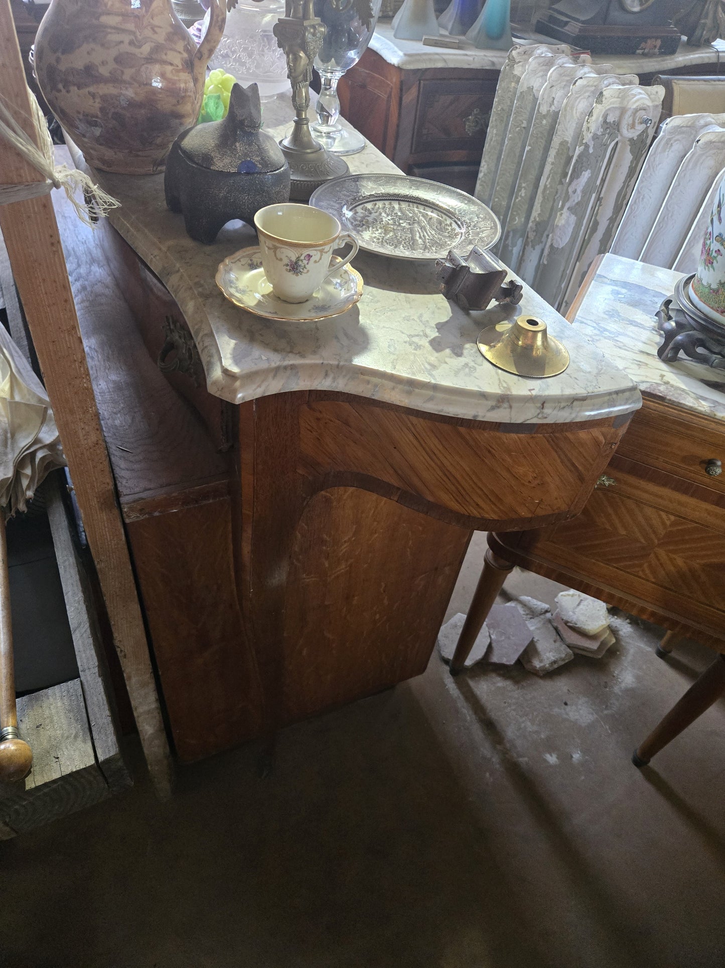1920s European Marble-Top Serpentine Console Table