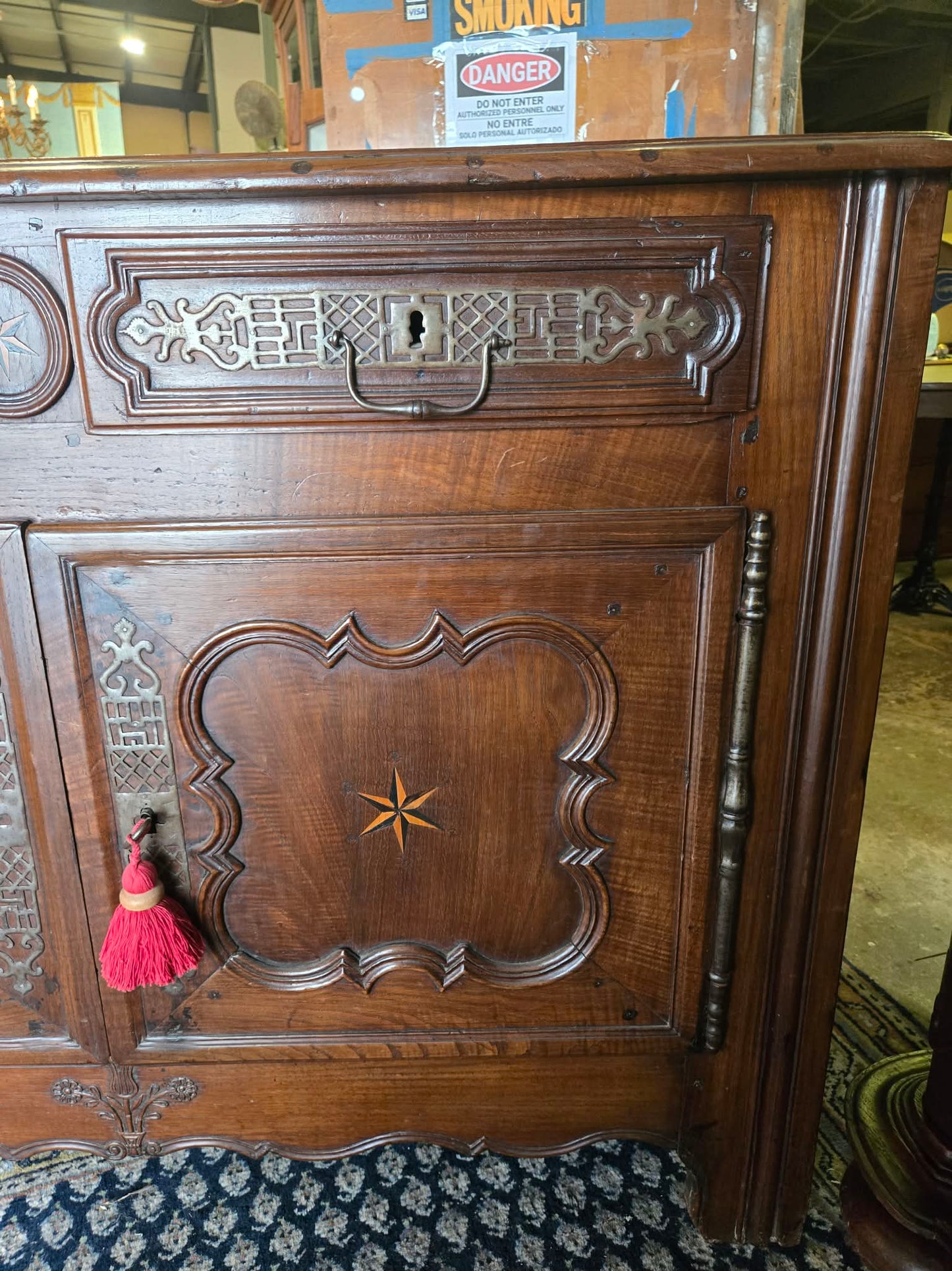 Antique Mid-19th Century French Walnut Buffet with Star Marquetry